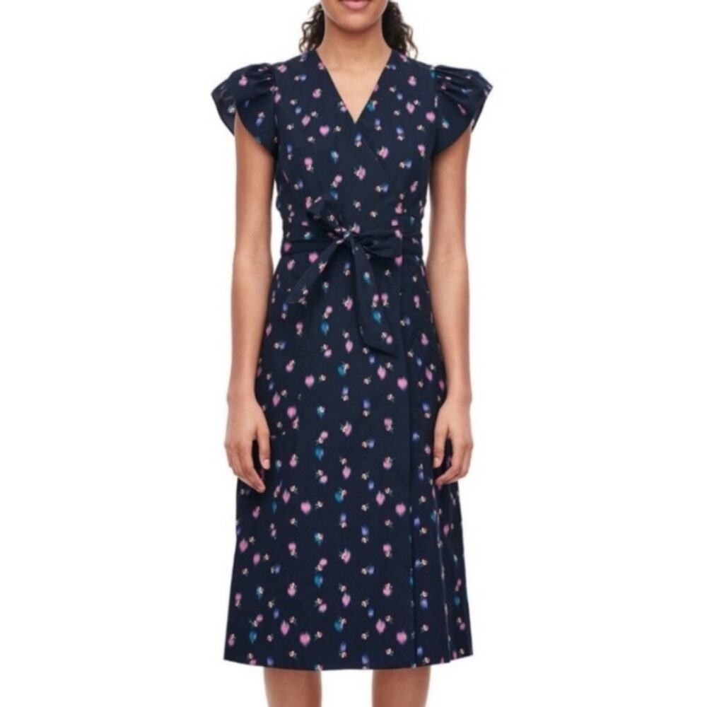 Rebecca Taylor Farren Floral Midi Wrap Dress Navy Sz 0 100% cotton